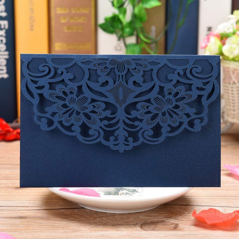 FOMTOR Laser Cut Wedding Invitation Cards Set w/Envelopes & Inserts & Seals â€“ for Wedding, Bridal Shower, Graduation, Birthday Party, Engagement, Anniversary Blue 40Pcs - Image 3